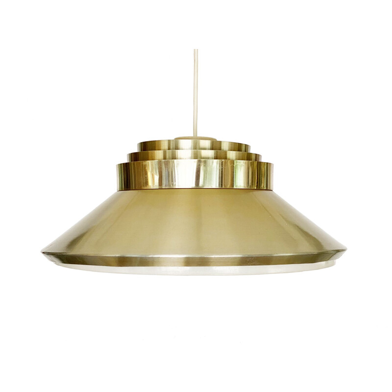 Mid century aluminum pendant lamp with gold finish, Sweden 1970s