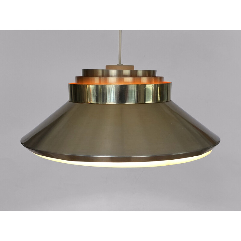 Mid century aluminum pendant lamp with gold finish, Sweden 1970s