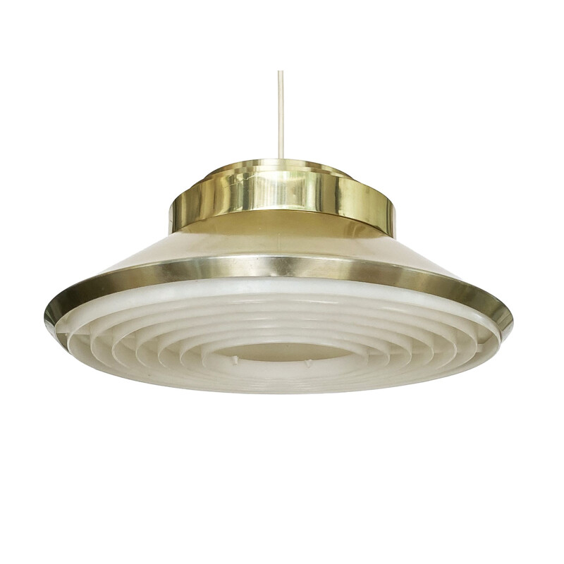 Mid century aluminum pendant lamp with gold finish, Sweden 1970s