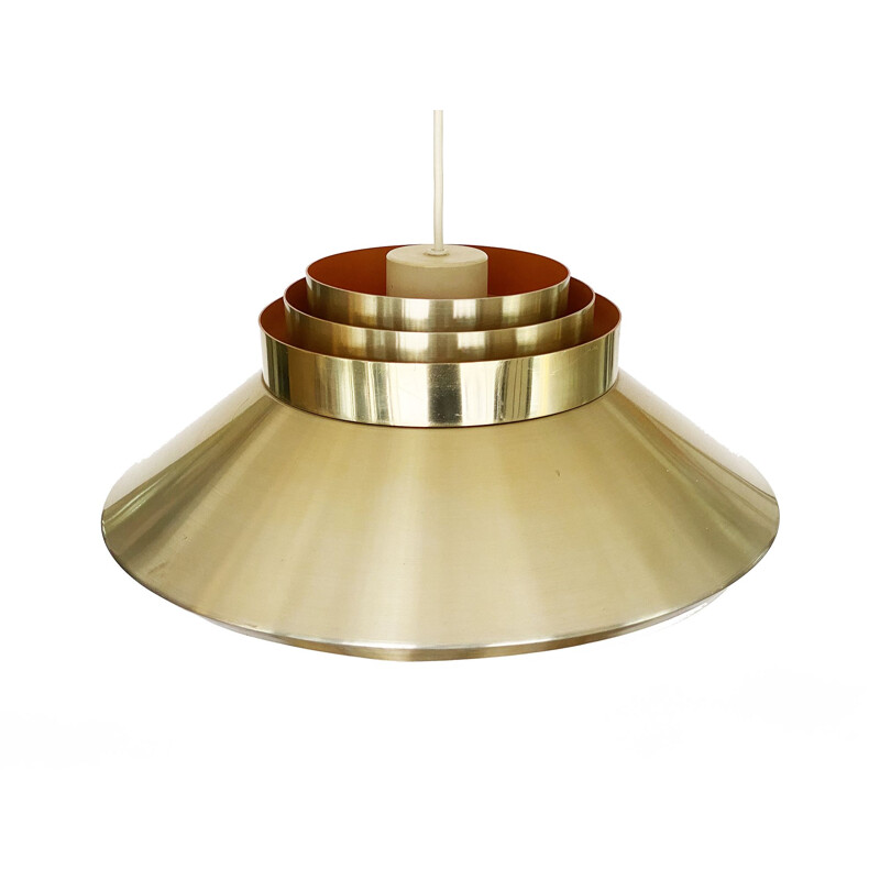 Mid century aluminum pendant lamp with gold finish, Sweden 1970s