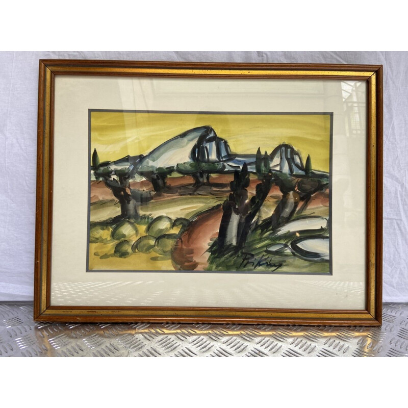 Vintage painting Landscape by Franz Priking, 1950