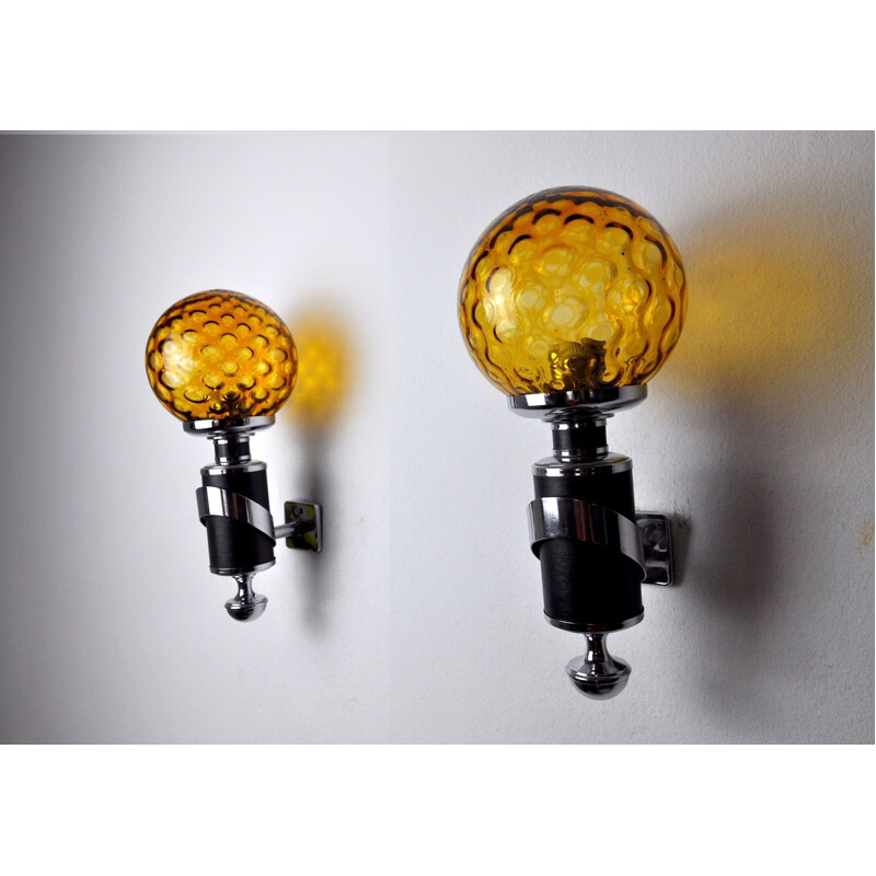 Pair of vintage sconces in chromed metal, Italy 1970