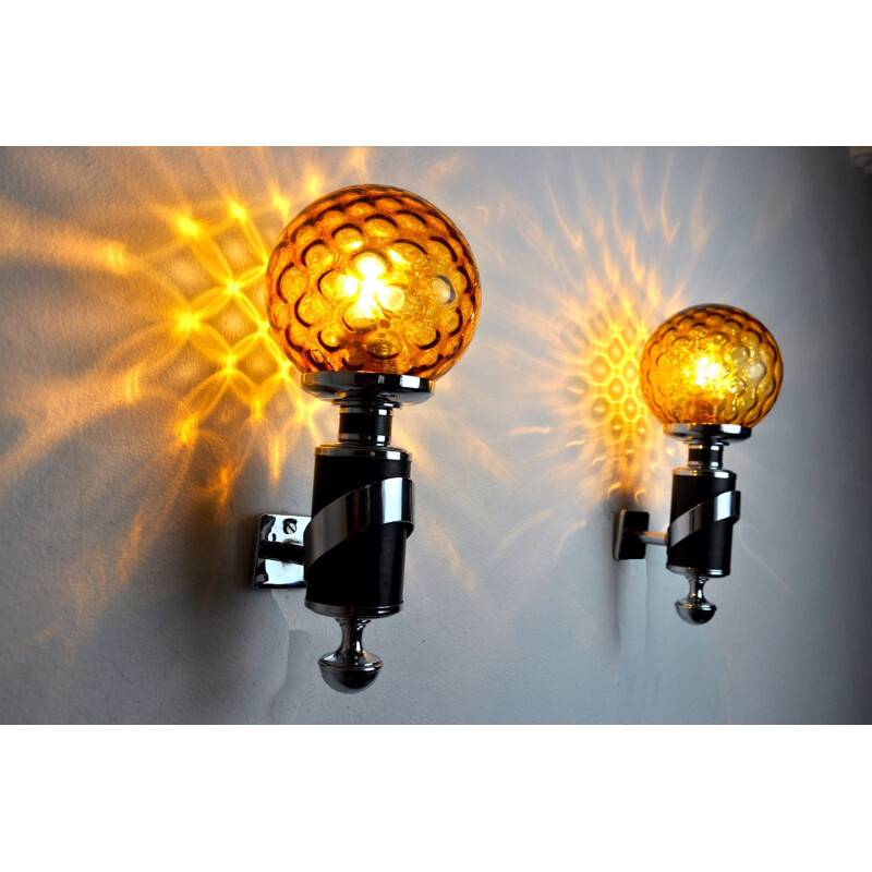 Pair of vintage sconces in chromed metal, Italy 1970