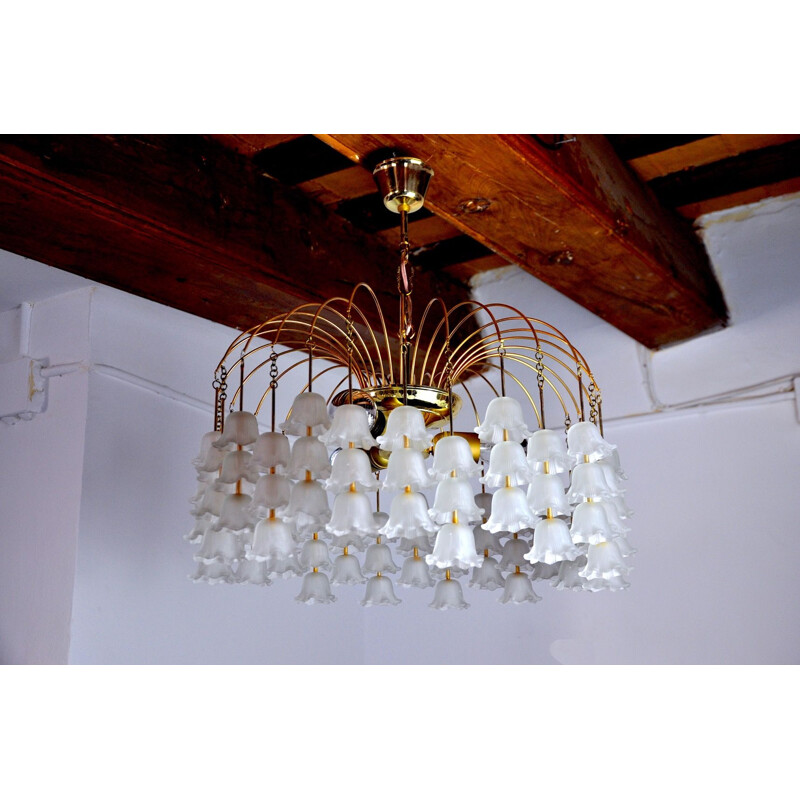 Vintage Murano glass flower chandelier, Italy 1970