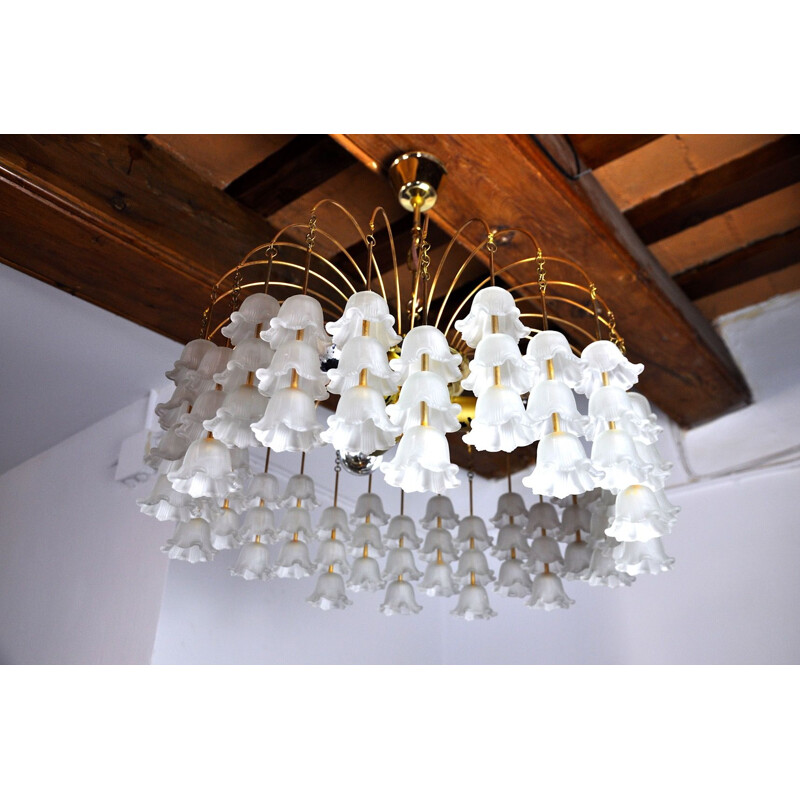 Vintage Murano glass flower chandelier, Italy 1970