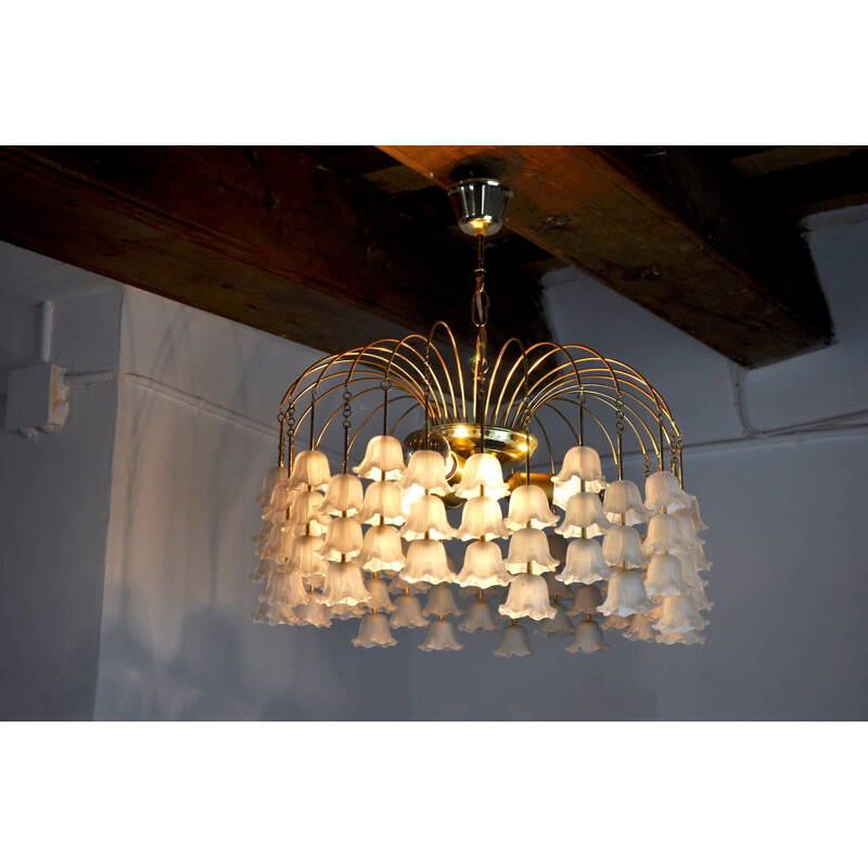 Vintage Murano glass flower chandelier, Italy 1970