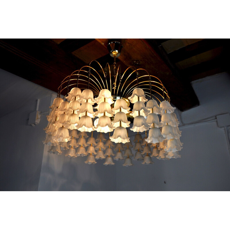 Vintage Murano glass flower chandelier, Italy 1970