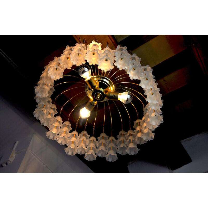 Vintage Murano glass flower chandelier, Italy 1970