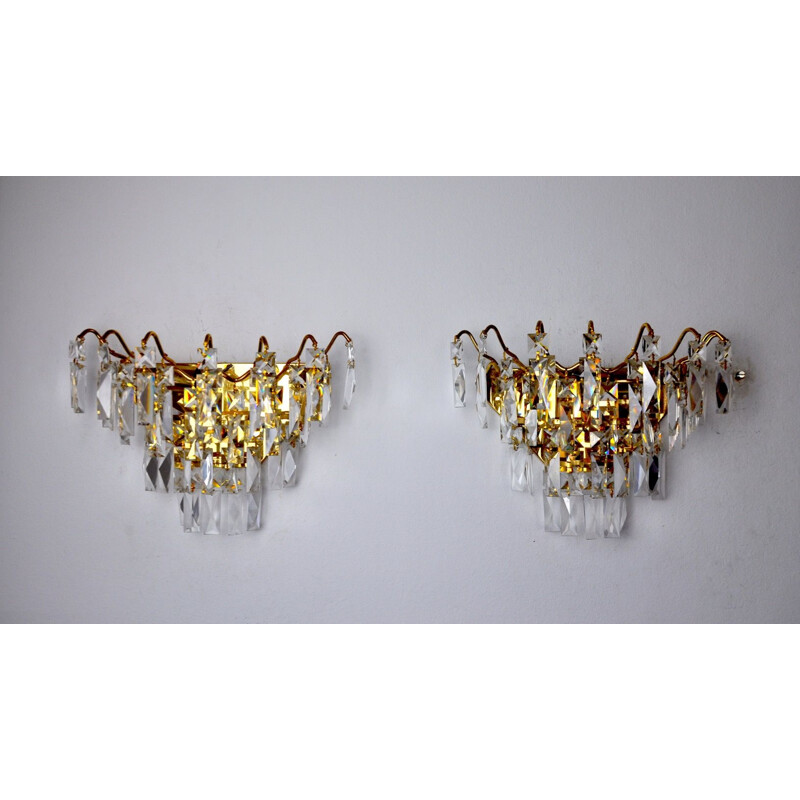 Pair of vintage sconces with cut crystals, Spain 1980