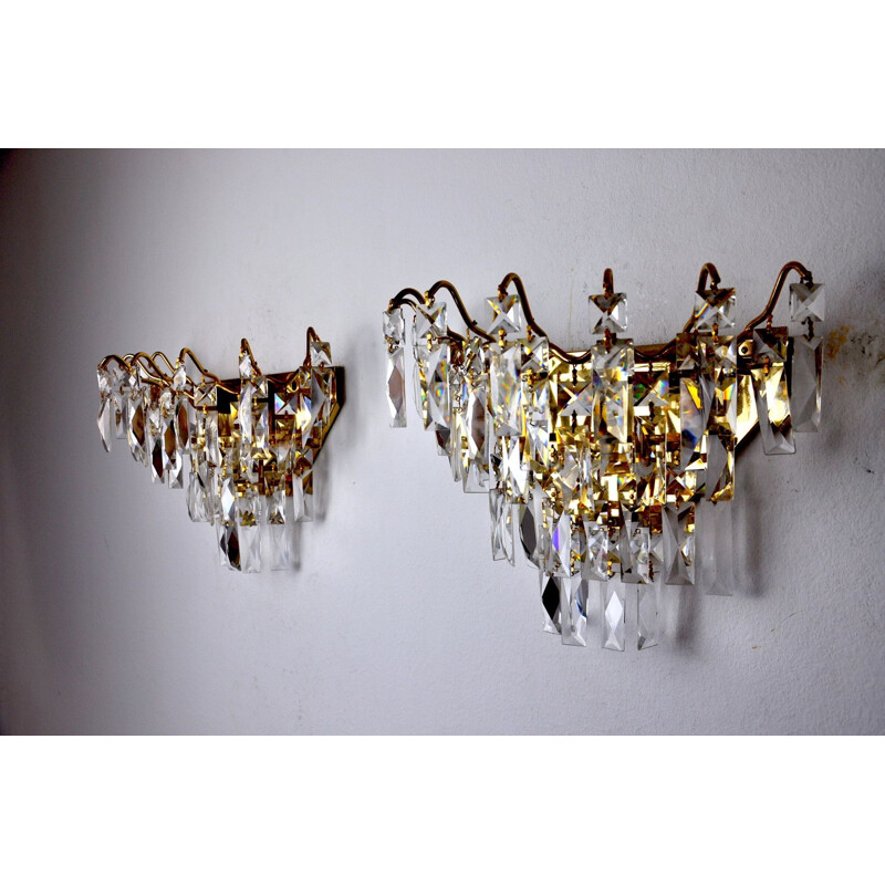 Pair of vintage sconces with cut crystals, Spain 1980