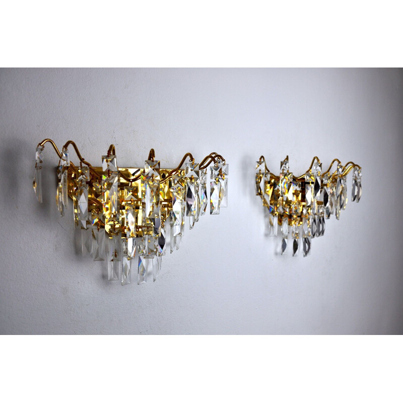 Pair of vintage sconces with cut crystals, Spain 1980