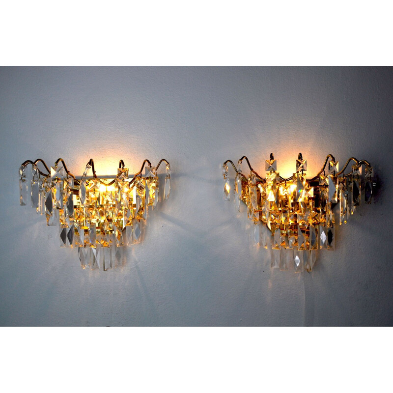 Pair of vintage sconces with cut crystals, Spain 1980