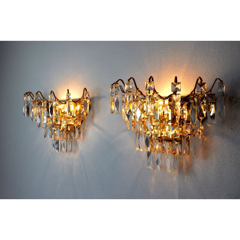 Pair of vintage sconces with cut crystals, Spain 1980