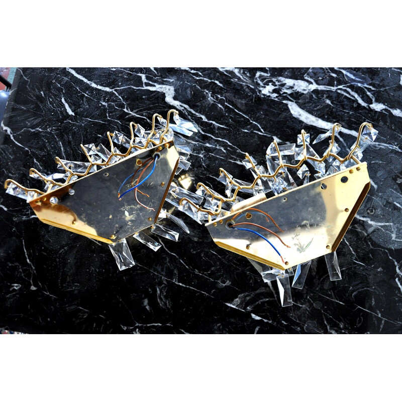 Pair of vintage sconces with cut crystals, Spain 1980