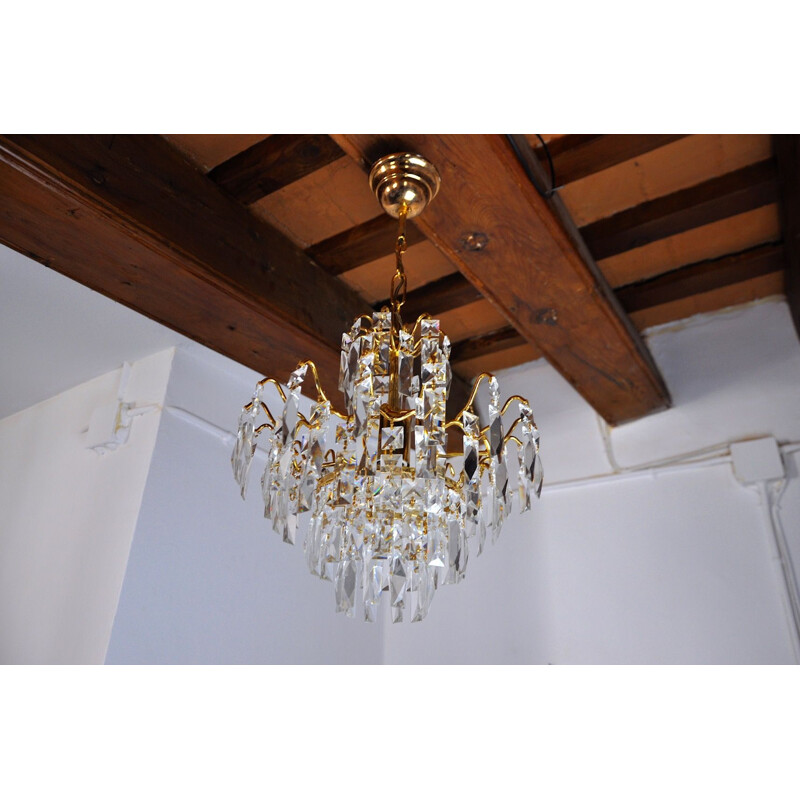 Vintage chandelier with cut rocca crystals, Spain 1980