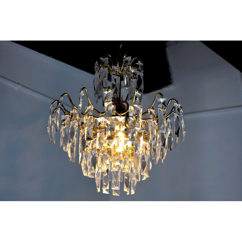 Vintage chandelier with cut rocca crystals, Spain 1980