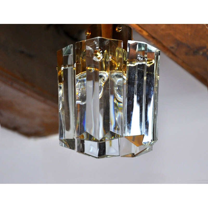 Lámpara de techo vintage kinkeldey con cristales tallados, Alemania 1970