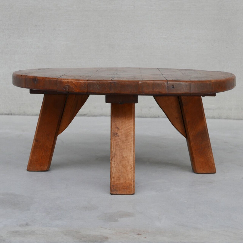 Mid century oakwood Brutalist coffee table, Belgium 1970s