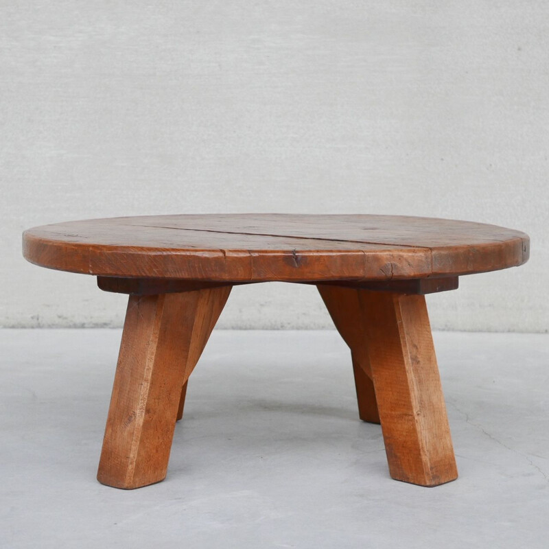 Mid century oakwood Brutalist coffee table, Belgium 1970s