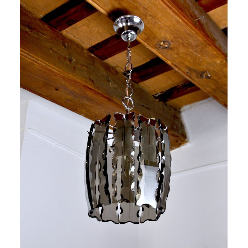 Vintage Veca chandelier in black Murano glass, Italy 1970