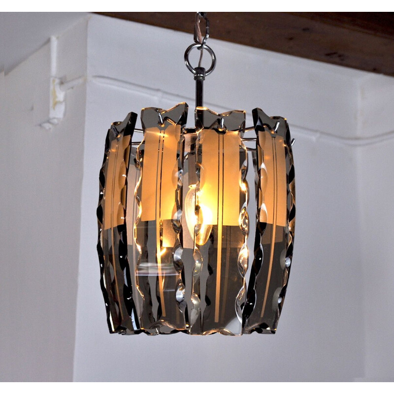 Vintage Veca chandelier in black Murano glass, Italy 1970