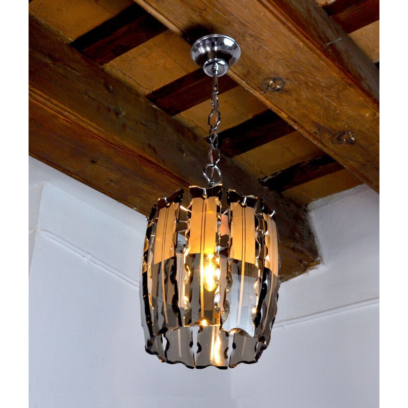 Vintage Veca chandelier in black Murano glass, Italy 1970