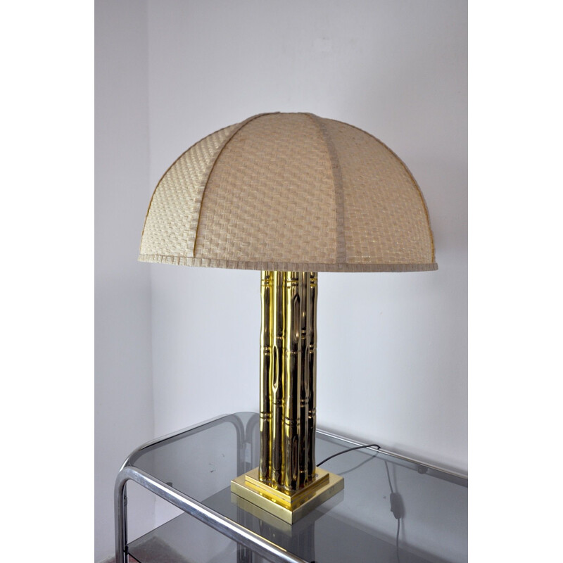 Vintage-Lampe aus Messing und Rattan, Frankreich 1970