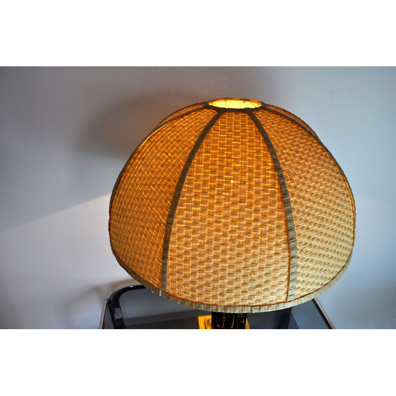 Vintage brass and rattan lamp, France 1970