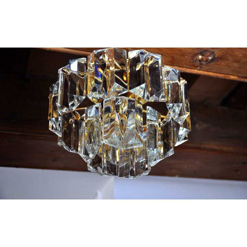 Vintage kinkeldey ceiling light with cut crystals, Germany 1970