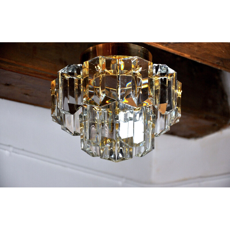 Vintage kinkeldey ceiling light with cut crystals, Germany 1970