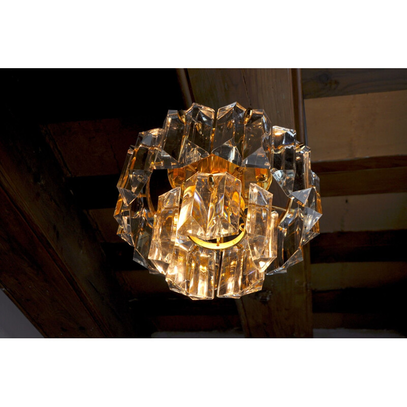 Vintage kinkeldey ceiling light with cut crystals, Germany 1970