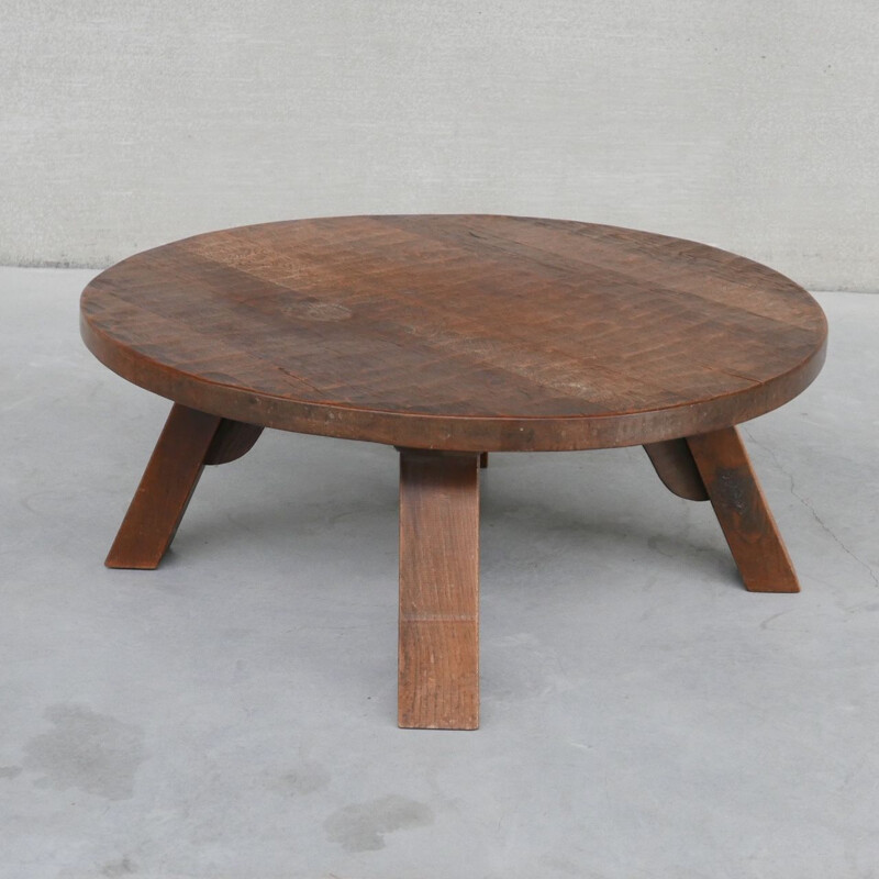Vintage adzed oak coffee table, Belgium 1970