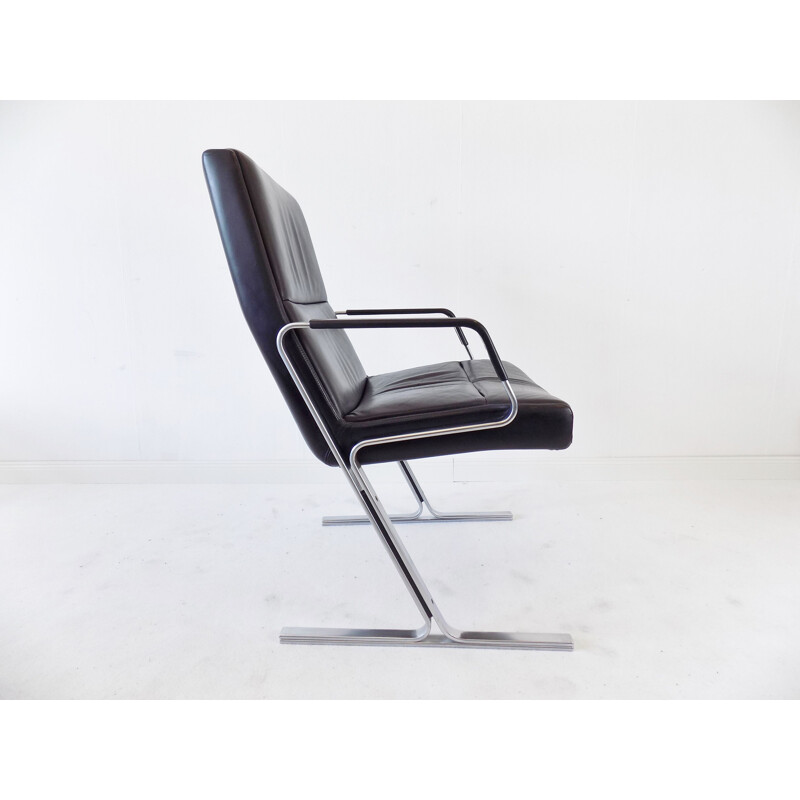 Vintage FK 711 black leather armchair by Preben Fabricius & Jorgen Kastholm for W. Knoll, 1970s