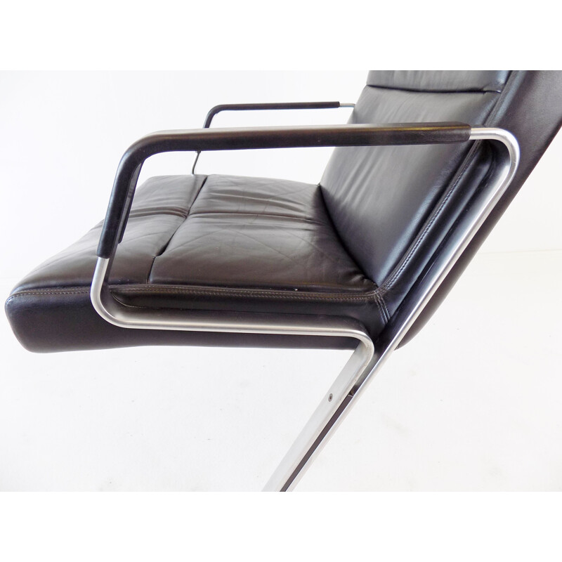 Vintage FK 711 black leather armchair by Preben Fabricius & Jorgen Kastholm for W. Knoll, 1970s