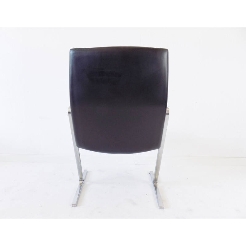 Vintage FK 711 black leather armchair by Preben Fabricius & Jorgen Kastholm for W. Knoll, 1970s