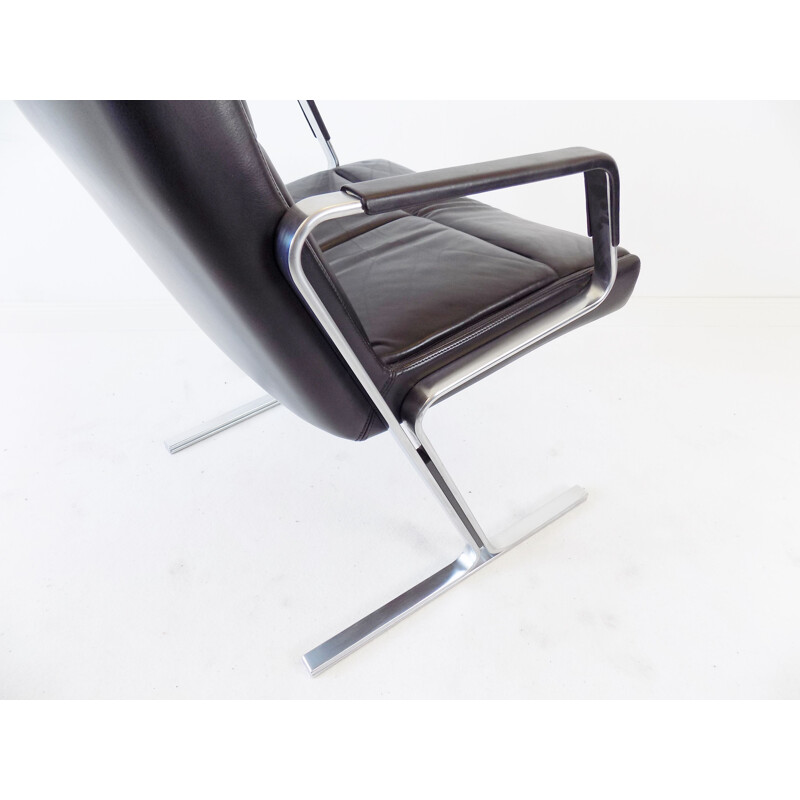 Vintage FK 711 black leather armchair by Preben Fabricius & Jorgen Kastholm for W. Knoll, 1970s