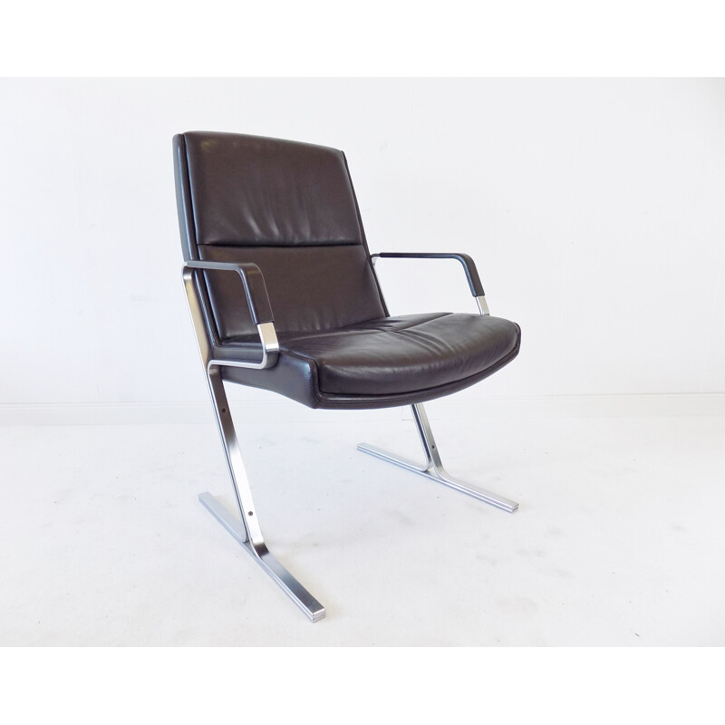 Vintage FK 711 black leather armchair by Preben Fabricius & Jorgen Kastholm for W. Knoll, 1970s