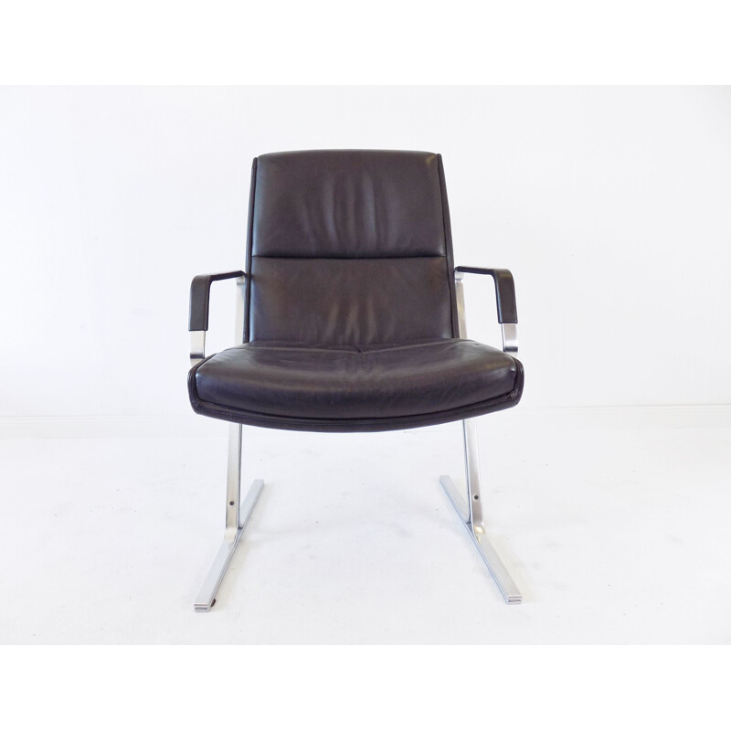 Vintage FK 711 black leather armchair by Preben Fabricius & Jorgen Kastholm for W. Knoll, 1970s