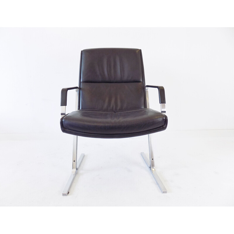 Sillón vintage FK 711 de cuero negro de Preben Fabricius