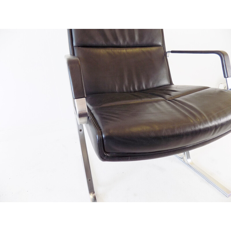 Vintage FK 711 black leather armchair by Preben Fabricius & Jorgen Kastholm for W. Knoll, 1970s