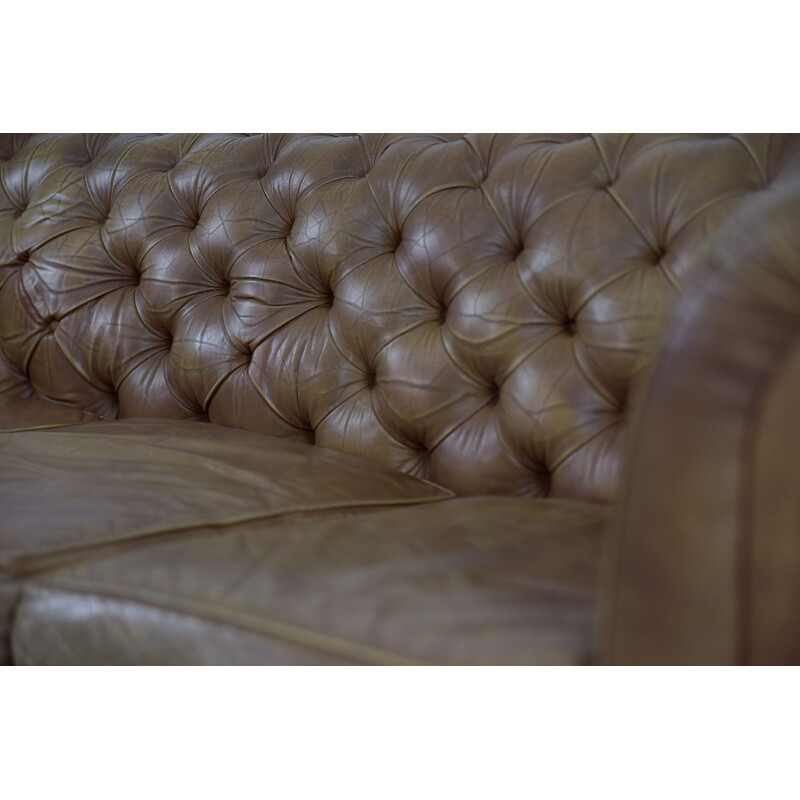 Mid century brown leather Chesterfield sofa, 1970s