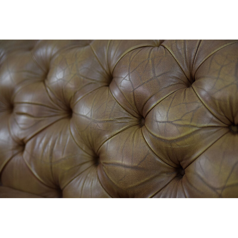 Mid century brown leather Chesterfield sofa, 1970s