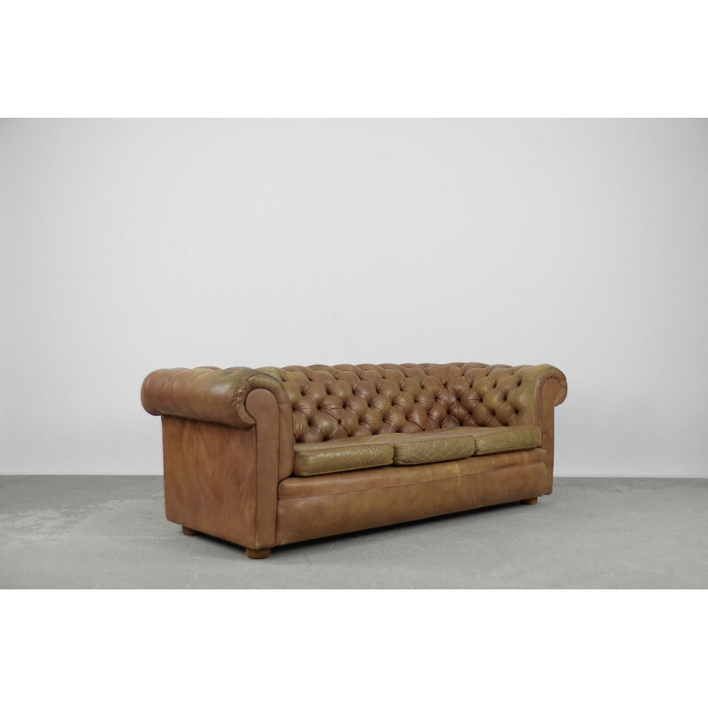 Mid century brown leather Chesterfield sofa, 1970s