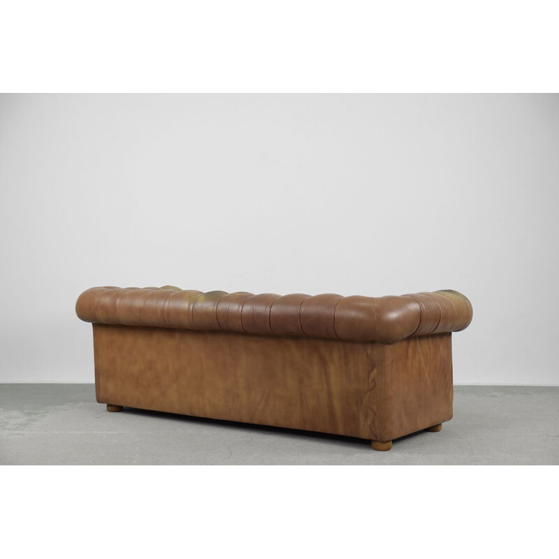 Mid century brown leather Chesterfield sofa, 1970s