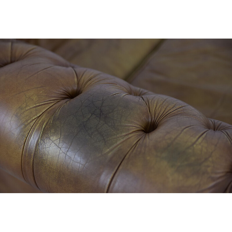 Mid century brown leather Chesterfield sofa, 1970s