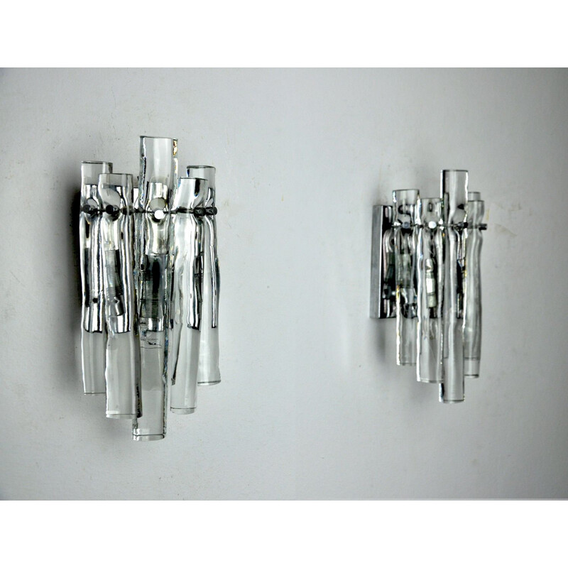 Pair of vintage Kinkeldey wall lamps in cut crystal, Italy 1970