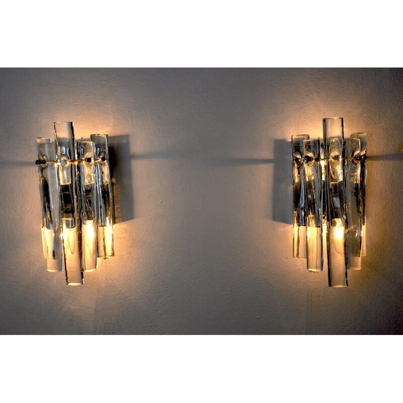 Pair of vintage Kinkeldey wall lamps in cut crystal, Italy 1970