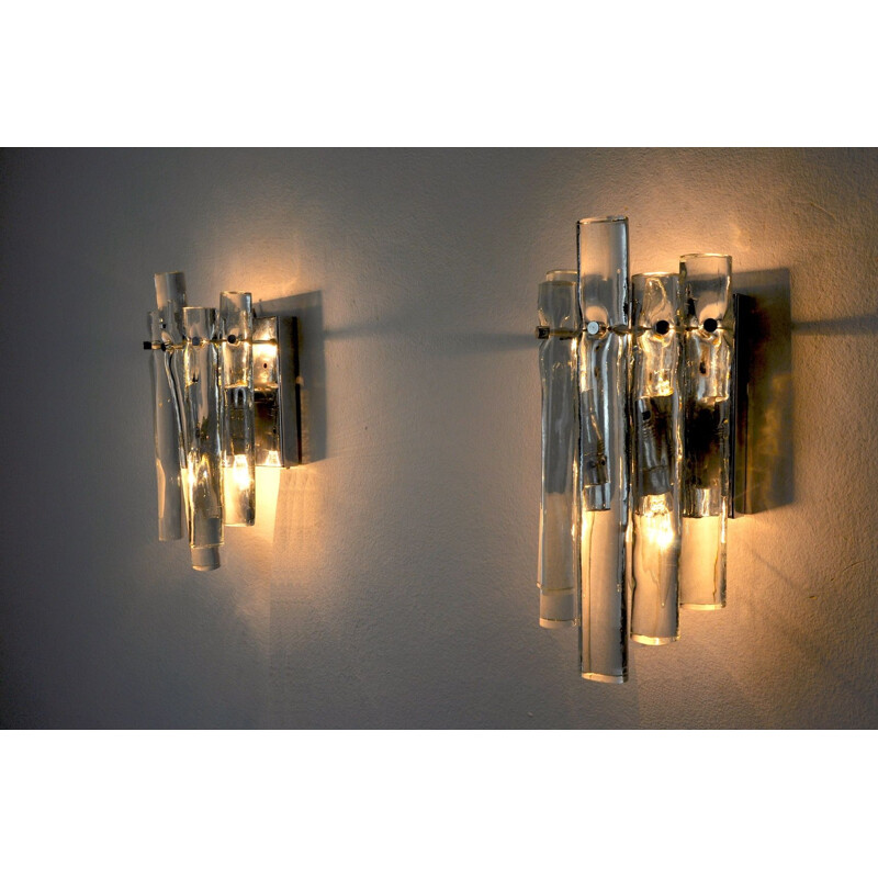 Pair of vintage Kinkeldey wall lamps in cut crystal, Italy 1970