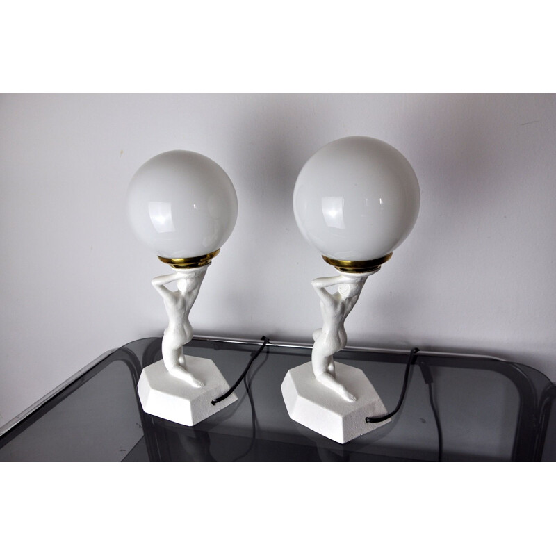 Pair of vintage lamps in resin and plaster, 1980