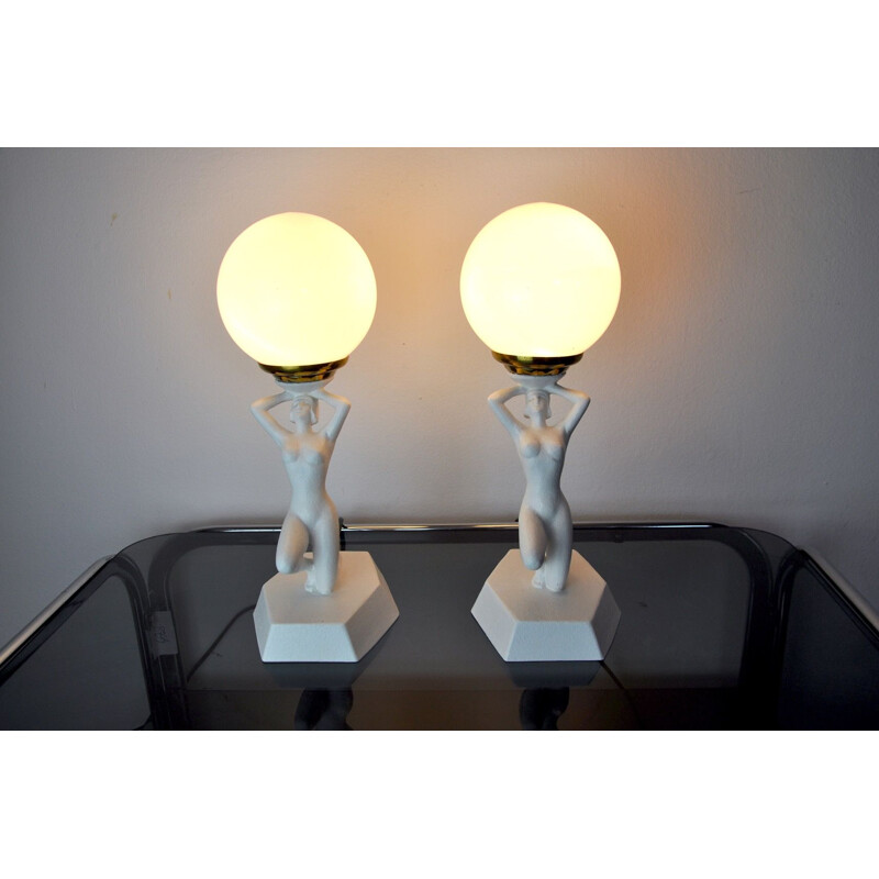 Paar vintage lampen van hars en gips, 1980